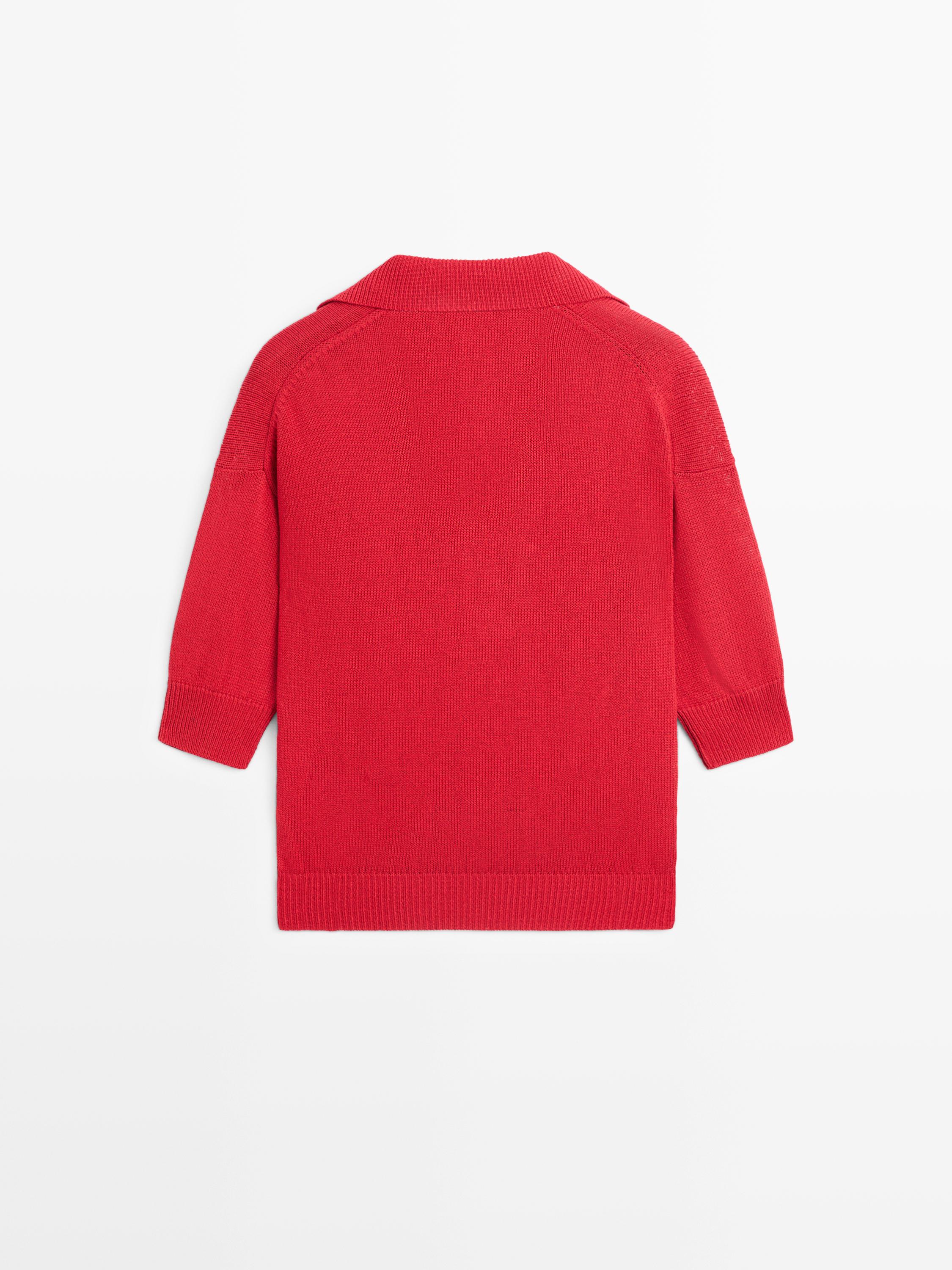 Flowing knit polo sweater